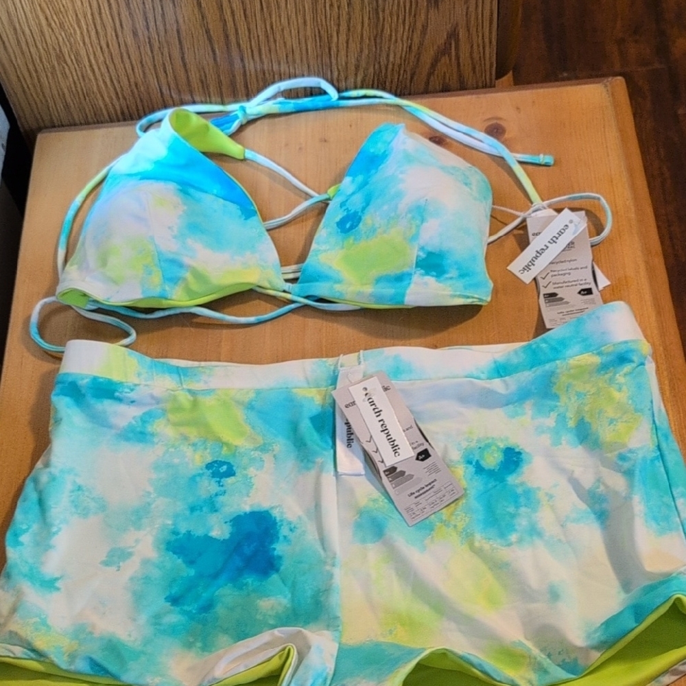 Tropical Blue and Green Tie-Dye Bikini